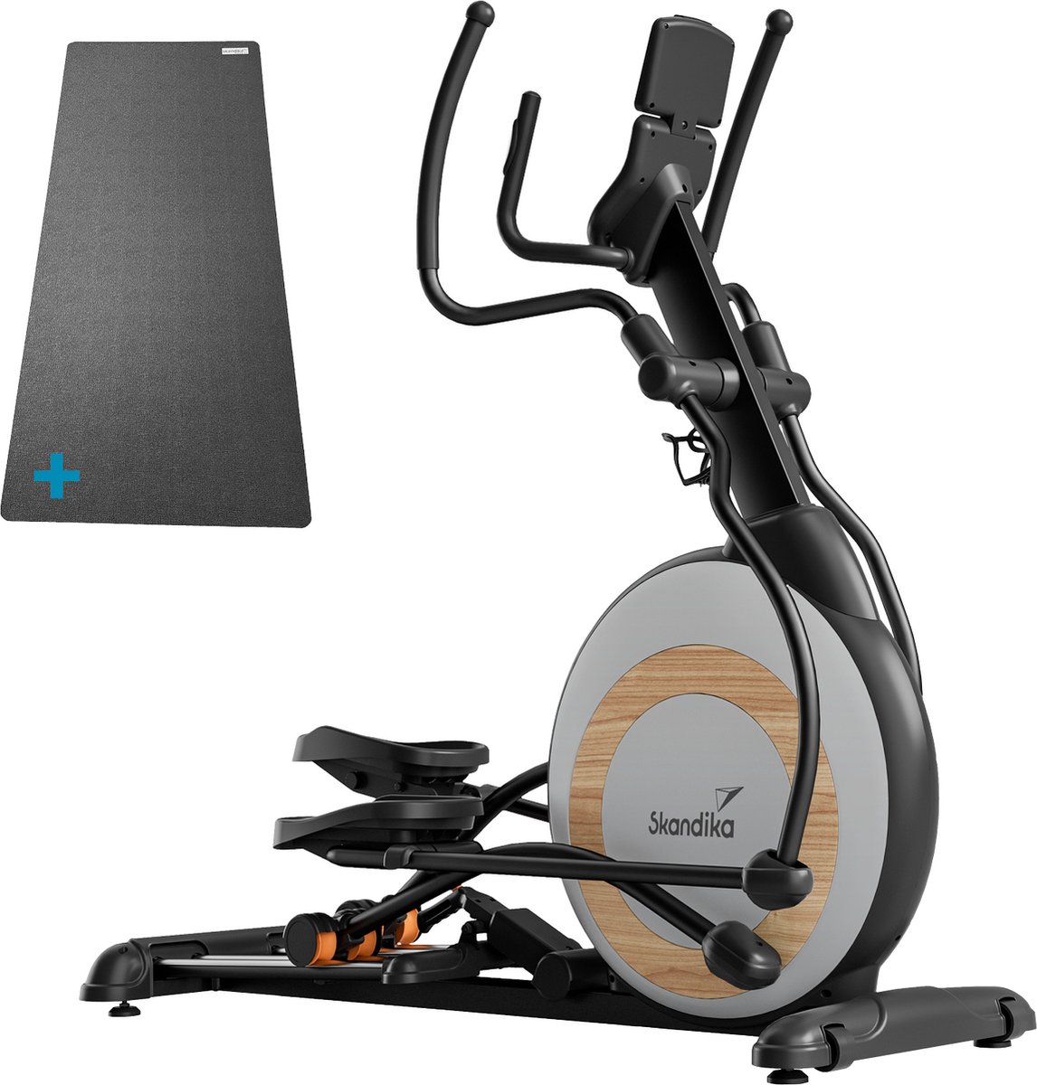 Skandika Carbon P26-S Crosstrainer SET – Crosstrainers - Crosstrainer (172l x 66b x 175h cm) + Mat (90 x 200 cm) - Elliptische trainer thuis, verstelbare hoogte, app-compatibel, 32 weerstandsniveaus, dubbel railsysteem - Duurtraining – zwart