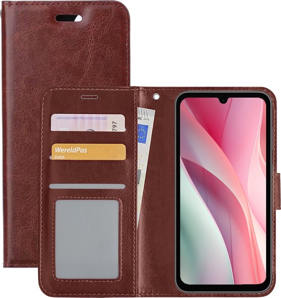 Hoesje - Met Pasjeshouder - Geschikt voor Samsung Galaxy A15 - Luxe Bookcase Portemonee - Flip Case - Kunstleer Book Case - Flipcase - Book Cover - Walletcase - Portemonneehoes - Bruin