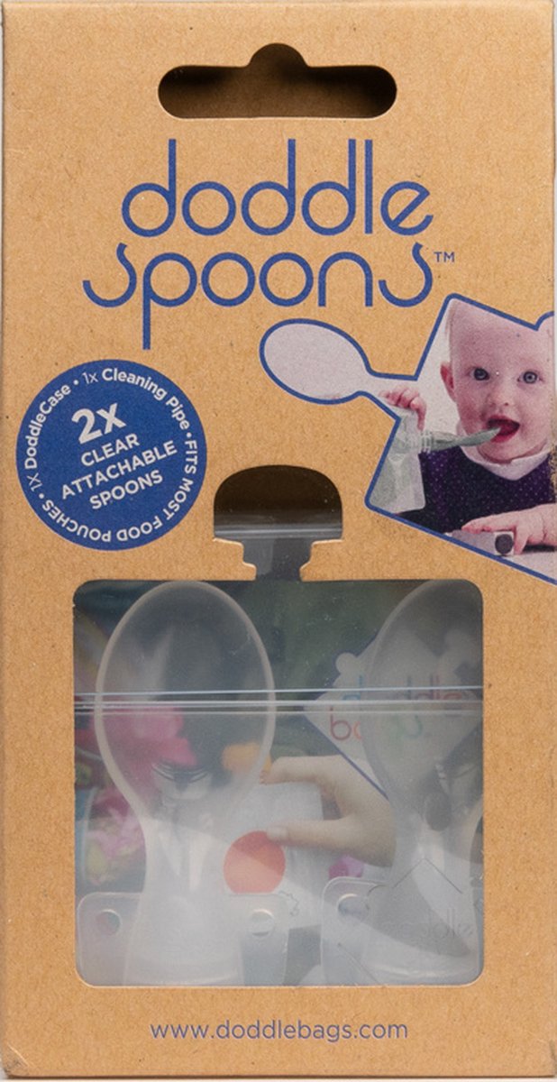 DoddleSpoons - Lepelopzetstukken voor Knijpzakjes - 2 Stuks - Incl. Bewaarcase en Reinigingsborstel