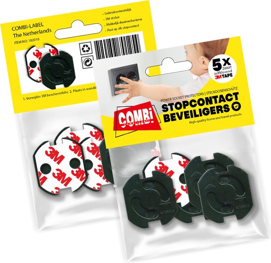 3M Zelfklevende stopcontact beveiliging zwart 20 stuks - Combi-Label Stopcontactbeveiliging zwart - Stopcontactbeschermer - Stopcontactbeveiliger - Stopcontactbescherming – Kinderbeveiliging - Kind - Baby