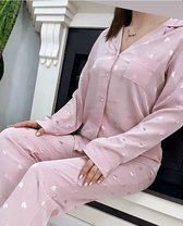 Viscose Dames 2- Delige -Pyjama- Luxe Pyjamaset- Nachtkleding- Homewear -Satijn Oudroze Maat S