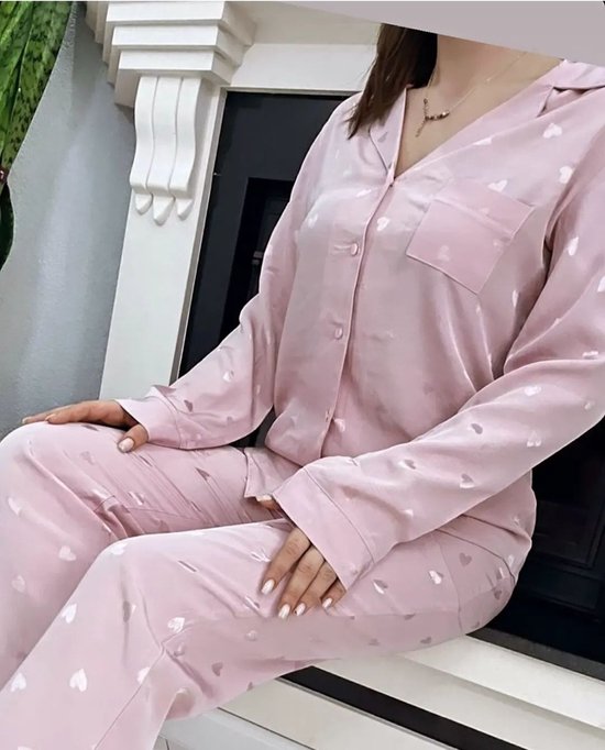 Set Pyjama Femme - Homewear - Satin Vieux Rose Taille XL