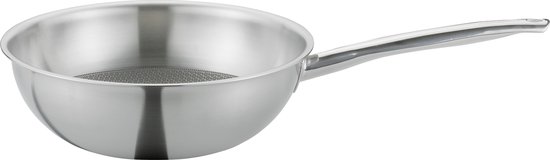 Spring Vulcano Cut Resist Pure Wokpan, Diameter 28 Cm, Roestvrij Staal Anti Aanbaklaag 100 Pfas Vrij Geschikt Voor Inductie 5 Laags Meerlaags Materiaal Krasbestendig Ovenvaste Serveerpan 753134678