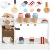 Mamabrum Poubelle à glace en bois avec cafetière pour enfants à partir de 3 ans, café jouet avec accessoires, speelgoed de jeu de rôle - Barista, chef, nourriture ludique - glace