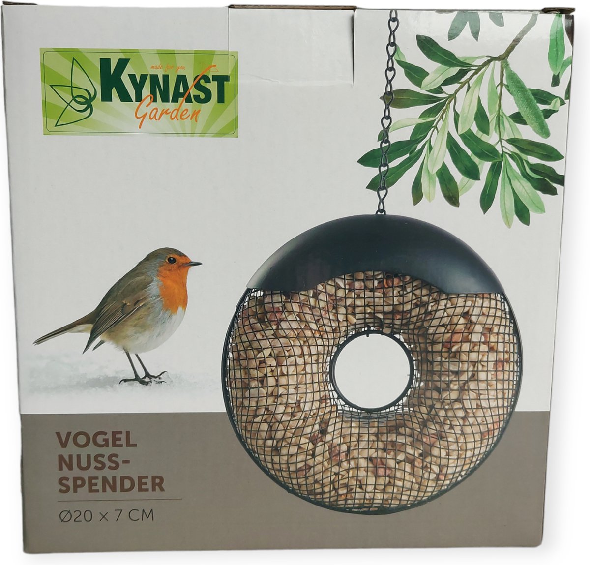 Vogelvoer dispenser voor noten - Notenvoederstation - 20 x 7 cm - Notenvoedersilo - Vogelnotendispenser - Notenverdeelzuil - Voederapparaat voor noten