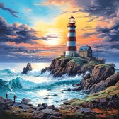 Peinture de diamants phare avec phare 40x40cm. DP Couverture totale - Pierres rondes - peinture au diamant avec outils