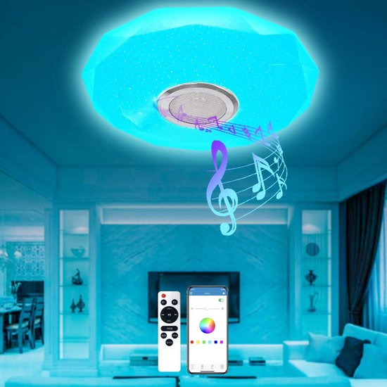 JDONG LED Plafondlamp Met Bluetooth Speaker 36W - Sterrenhemel Dimbaar Met Afstandsbediening 50cm