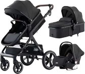 Luxe Kinderwagen 3 in 1 - Wandelwagen Baby - Kinderwagen Inclusief Autostoeltje - Buggy met Wieg - Wandelwagen - Black on Black