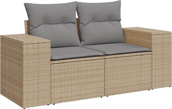 vidaXL-Tuinbank-2-zits-met-kussens-poly-rattan-beige