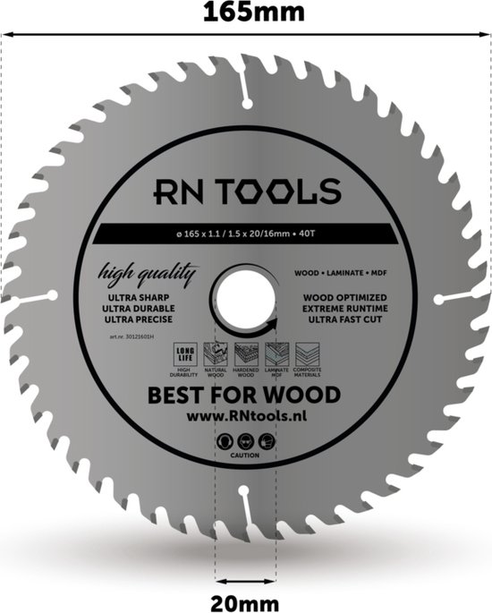 Superdeal bestaande uit RNtools Cirkelzaagblad - Best for Wood - 165 x 20 mm - 40 tanden - 3 STUKS