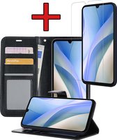 Hoesje Geschikt voor Samsung A15 Hoesje Book Case Hoes Portemonnee Cover Walletcase Met Screenprotector - Hoes Geschikt voor Samsung Galaxy A15 Hoes Bookcase Hoesje - Zwart