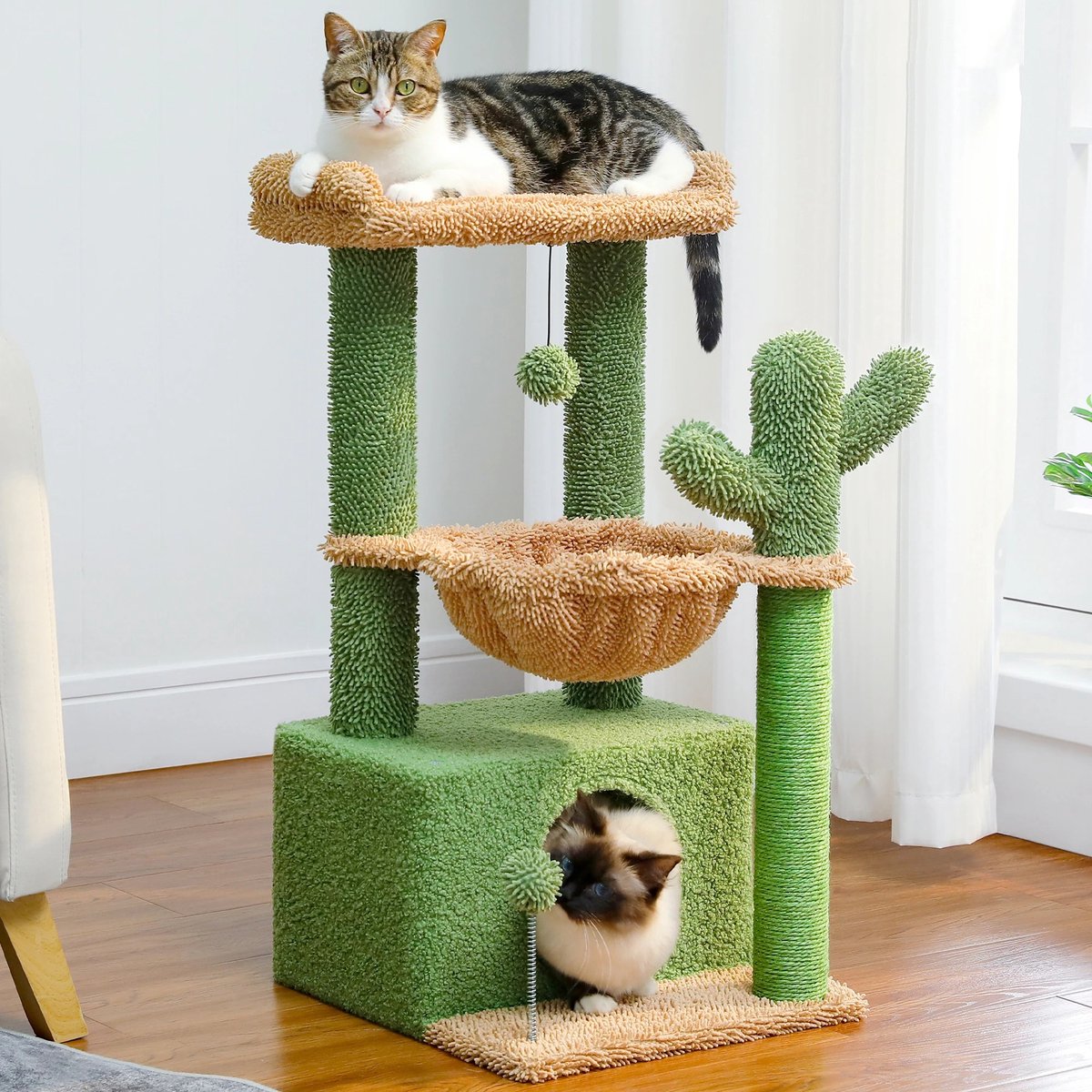 NewWave® - Katten Krabpaal - Speel Eiland - Cactus - Groen - 83cm Hoog - Kattenboom - Katten Toren - Hangmat