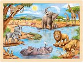Houten Puzzel - Africa Savannah - Safari puzzel - 96 stukjes - wilde dieren - zebra - olifant - houten speelgoed - vanaf 3 jaar