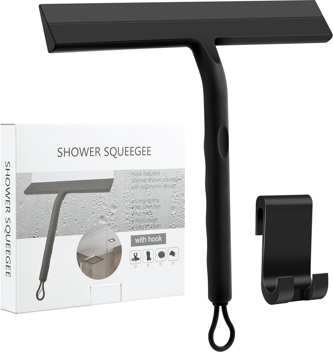 Siliconen douchewisser raamwisser douchewisserset met houder badkamerwisser siliconen raamwisser voor douchedeuren ramen autoruiten (zwart)