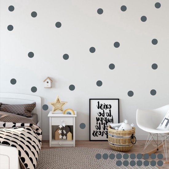 CHPN - Muurstickers - Muurdecoratie - Rondjes - Dots - Grijs - Ronde Muurstickers - 40 stuks - Kinderkamer decoratie - Babykamer - 5CM - Kraamcadeau