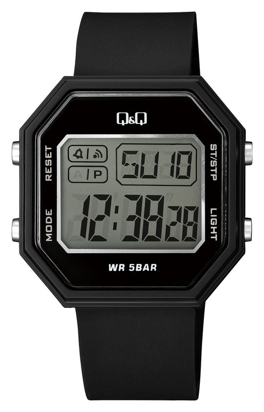 Q&Q-Horloge-Digitaal-Datum aanduiding-Alarm-Verlichting-Stopwatch-Zwart-42MM