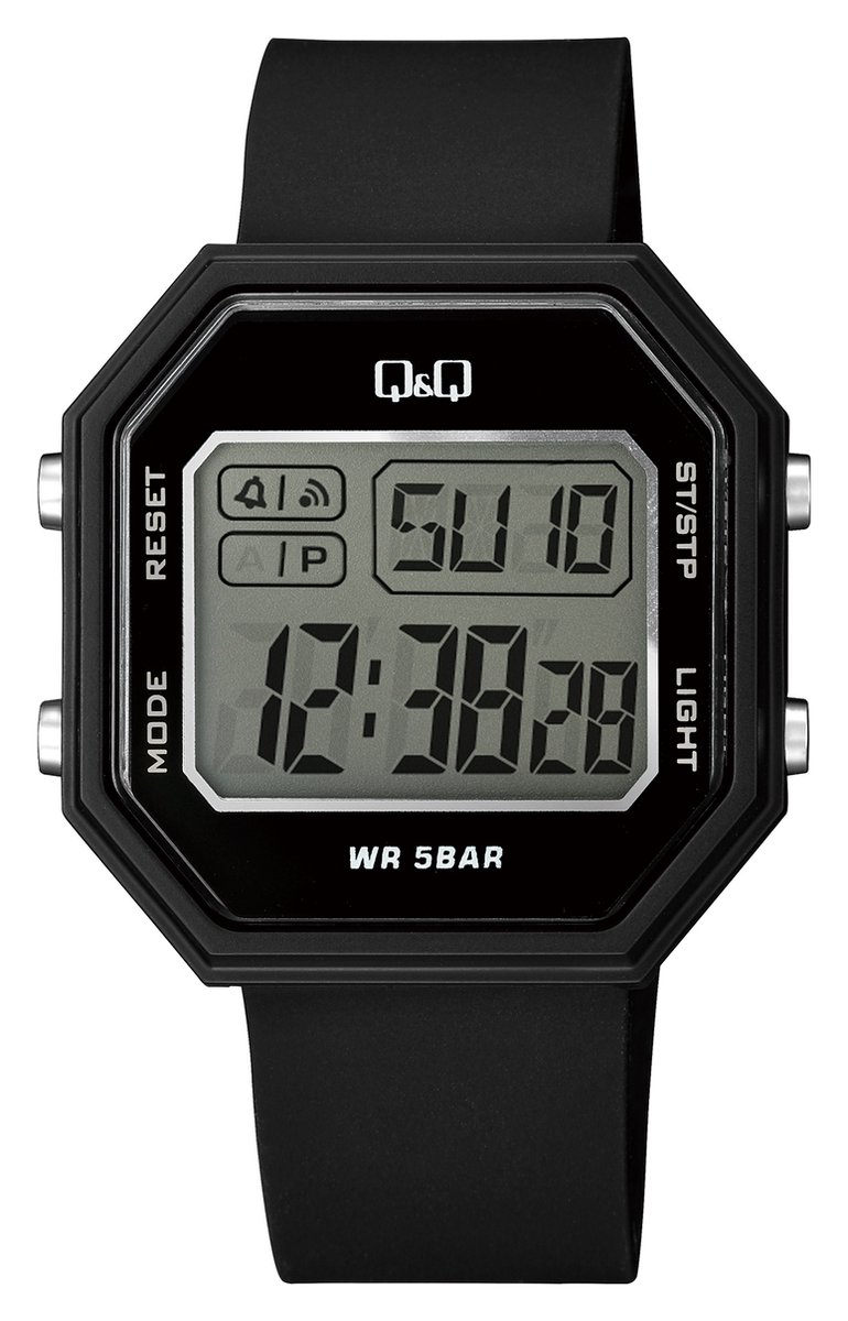 QQ-Horloge-Digitaal-Datum aanduiding-Alarm-Verlichting-Stopwatch-Zwart-42MM