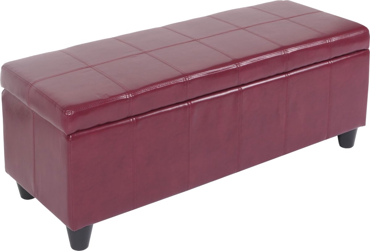 Opbergkist bank Kriens, leer + kunstleer, 112x45x45cm MVG-gecertificeerd ~ rood