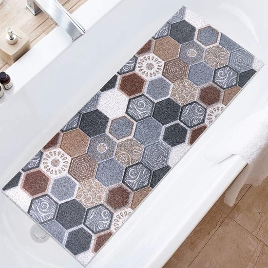 U/A Groot badkamertapijt, antislip, pvc, dikke douchemat, massage, dubbel gebruik, met zuignap, groot oppervlak, antislip, douchemat, grijs, super groot, 80 x 120 cm