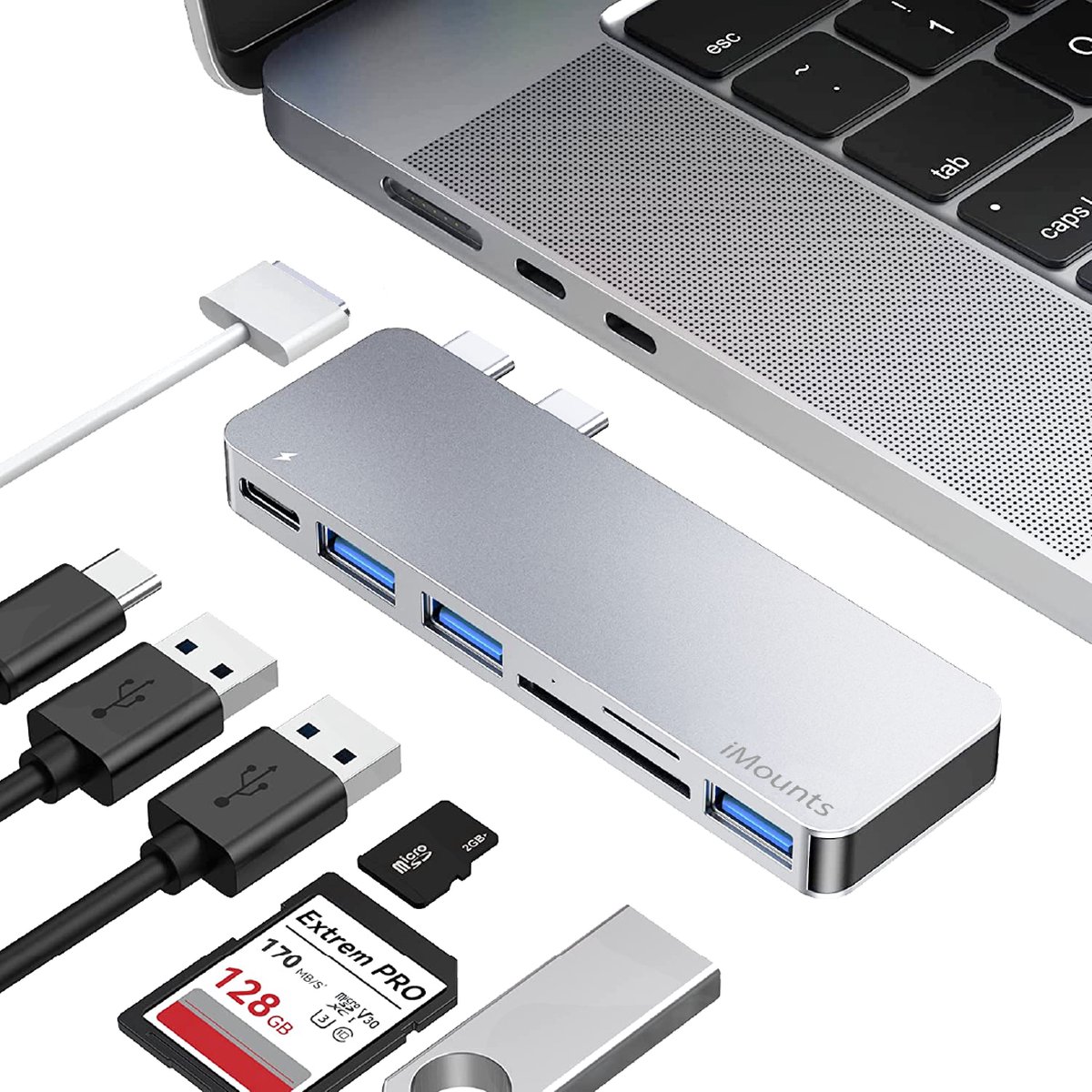 iMounts Macbook Air/Pro USB-C hub - USB3.0 - SD reader - Zilver - iMounts
