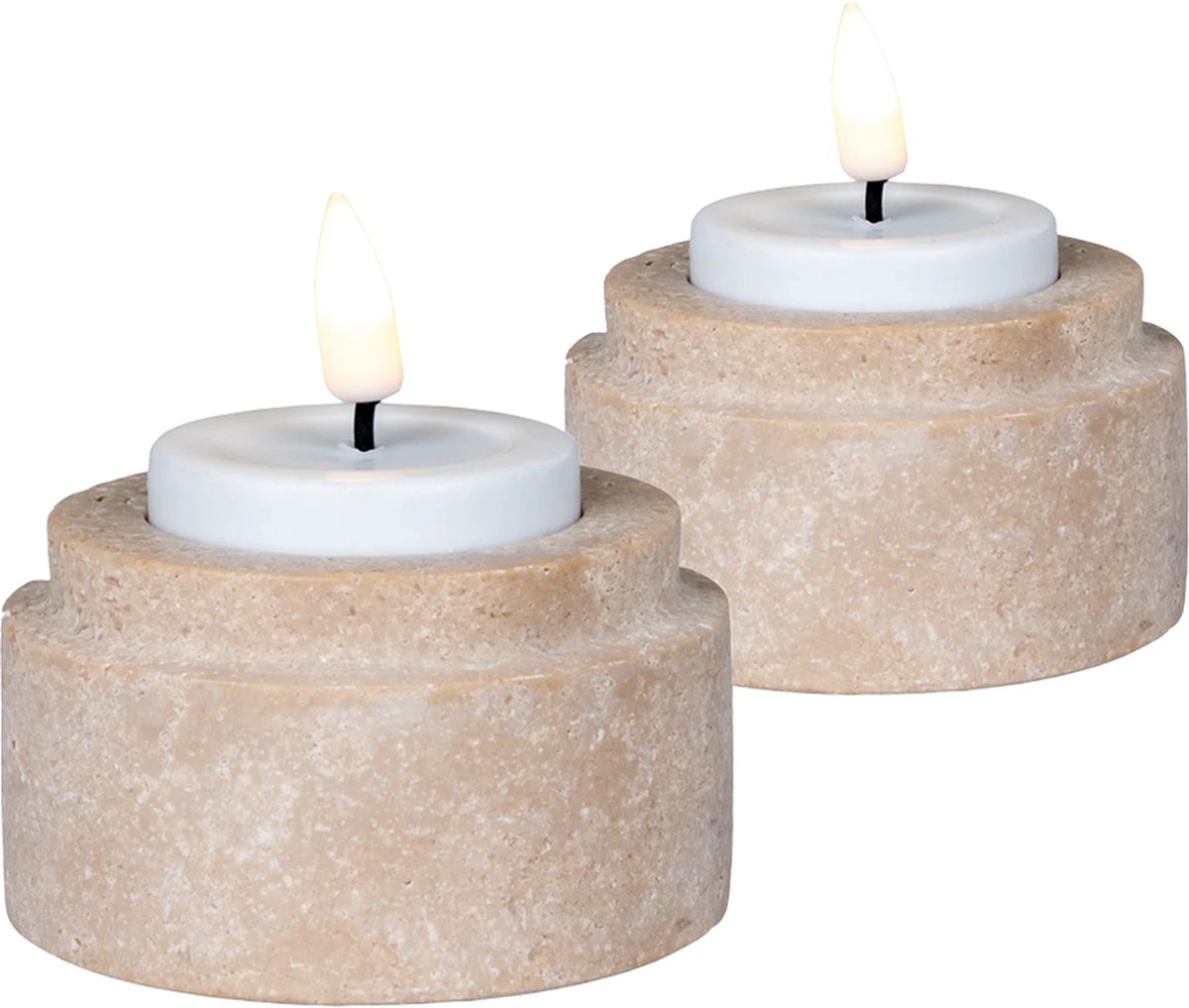 Artichok Joah Kaarsenhouder Set van 2 - Beige - Travertijn - Steen - Handgemaakt