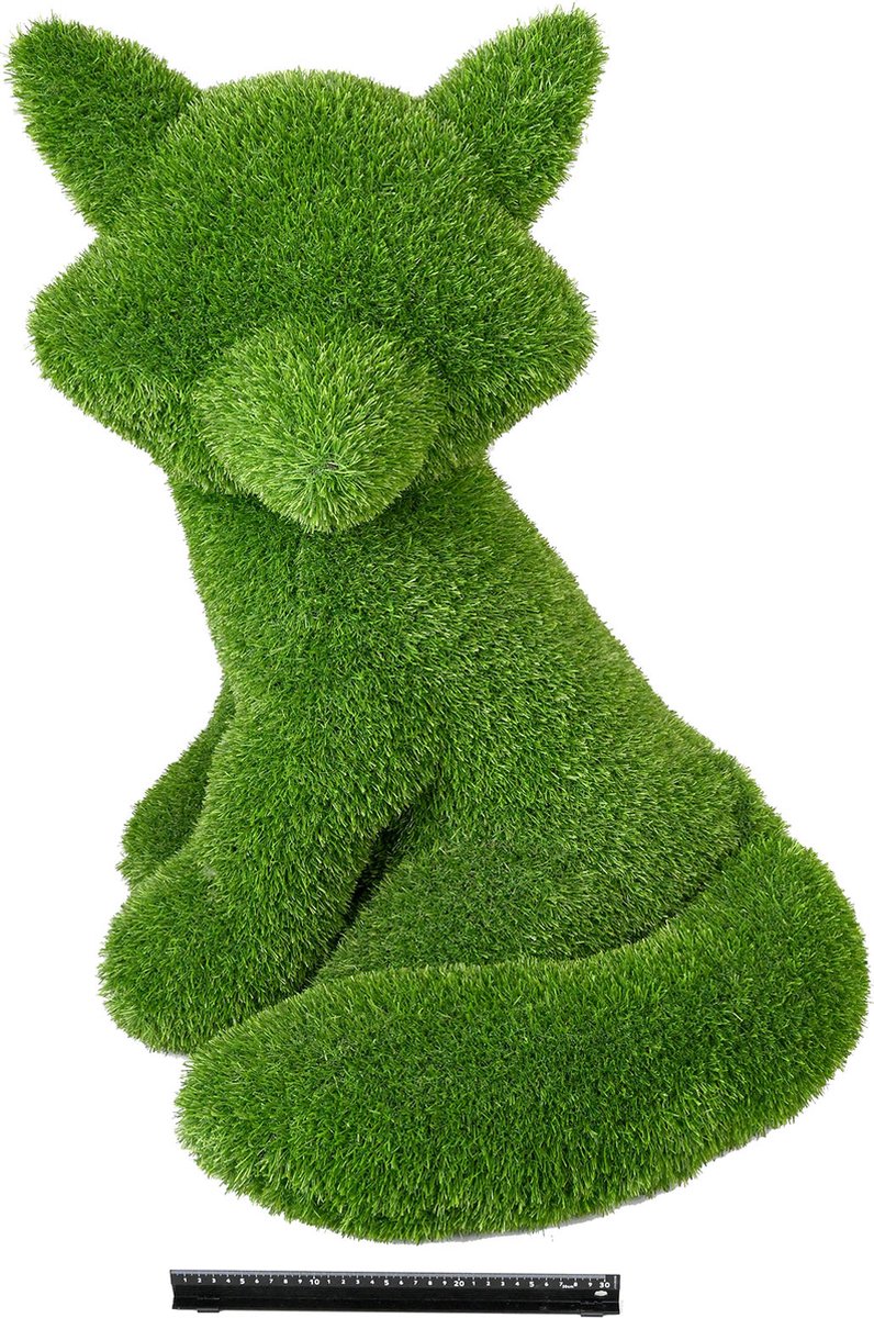 Grasdier- Zittende vos 80 cm-grasfiguur-tuinknuffel-grasdieren-kunstgras-grasfiguur tuindecoratie-