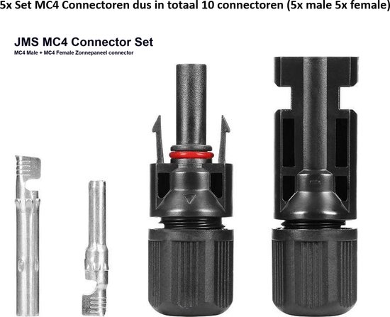 10x JMS® MC4 Connector (2x5) MC4 Connectoren (MC4 Male + MC4 Female) MC4 Zonnepaneel connector (5x mc4 male + 5x mc4 female)