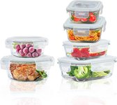 Glazen containers met deksels, 6-pack luchtdichte voedselopslagcontainers met deksels BPA-vrij voor voedsel en lekvrije voedselopslagcontainers Glas met deksels voor oven/vriezer, grijs