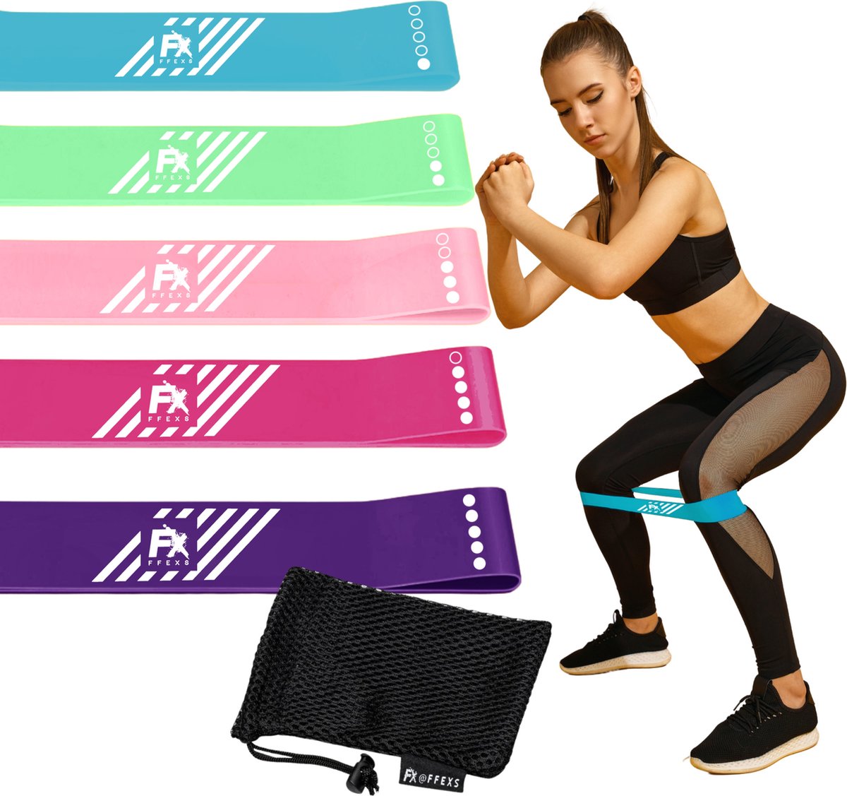 FX FFEXS Fitness Weerstandsbanden Set van 5 Resistance Band Fitness Elastiek Booty Band Sport Elastiek Banden Fitness Band Mini Bands