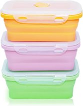 iliconen opvouwbare containers, verpakking van 3 lunchtrommel, voedselveilige siliconen, opvouwbaar, herbruikbaar, inklapbaar, veilig voor op de camping, op reis, 800 ml, roze, oranje, groen