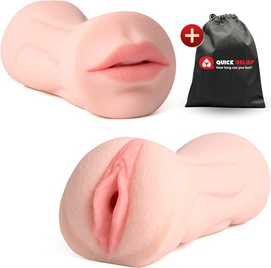 Quick Relief Lisa™ - Masturbator - 2-1 Deepthroat & Pussy - Blowjob - Pocket Pussy en Mond - Sex Toy voor Mannen - 21 cm - Quick Relief