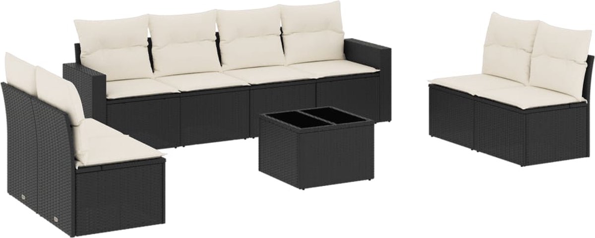 vidaXL 9-delige - Loungeset - met - kussens - poly - rattan - zwart