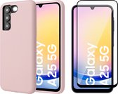 Hoesje geschikt voor Samsung Galaxy A25 / A24 - Screenprotector Volledig Dekkend Glas - Mat Back Case Roze