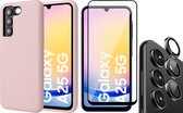 Hoesje geschikt voor Samsung Galaxy A25 / A24 - Screenprotector Volledig Dekkend Glas & Camera Protector - Mat Back Case Roze