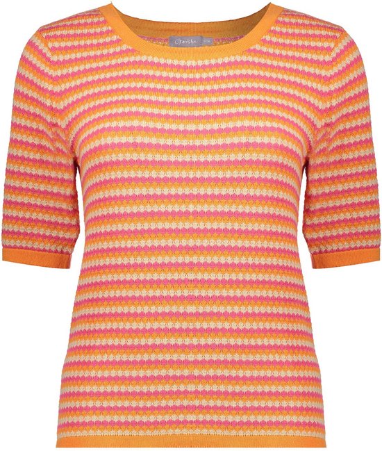 Geisha T-shirt Gebreide Top Met Streepprint 44041 14 Orange/red/sand Dames Maat - XL