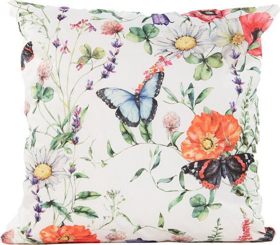 Anna's Collection Sierkussen voor binnen en buiten - vlinders - wit - 60 x 60 cm - tuinkussen