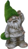 Gerimport tuinkabouter beeldje - Dwarf Grumpy - Polystone - grasgroene muts - 28 cm