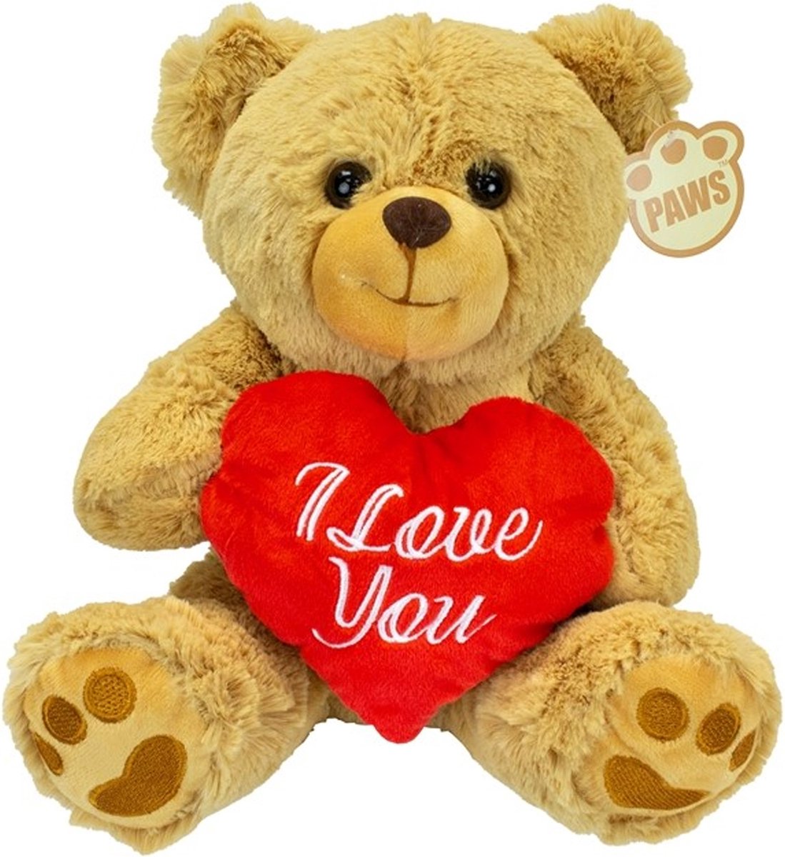 Valentijn I Love You knuffel beertje - zachte pluche - rood hartje - cadeau - 25 cm - lichtbruin - Valentijn cadeautje voor hem/haar