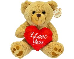 Valentijn I Love You knuffel beertje - zachte pluche - rood hartje - cadeau - 25 cm - lichtbruin - Valentijn cadeautje voor hem/haar
