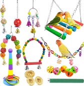 17 stuks speelgoed voor vogels, kauwspeelgoed voor vogels, speelgoed om op te hangen voor papegaai, vogeltraining speelgoed voor papegaai, valkparkiet, conure, onafscheidelijk, vinken