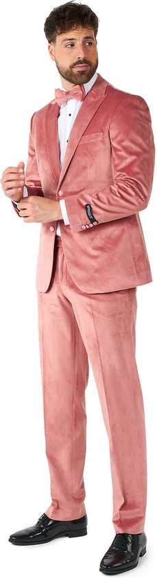 OppoSuits Vintage Pink Velvet Tuxedo - Heren Tuxedo Smoking met Vlinderdas - Chique - Roze - Maat: EU 54