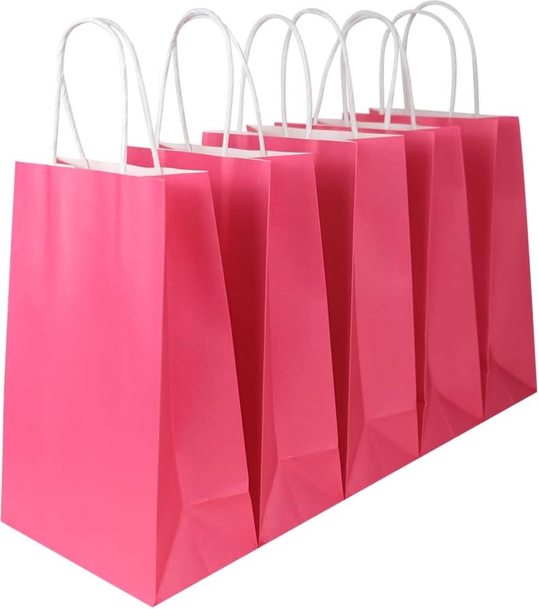 25 x Draagtassen/ papieren tassen In Kraftpapier Roze Met Gevlochten Oren 22x10x32 cm Kraft Papieren Tasjes Met Handvat/ Cadeautasjes bruin met vlak handgrepen / Zakjes/