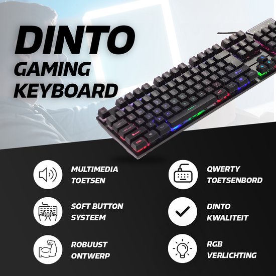 DINTO® Gaming Toetsenbord - Gaming keyboard - Led RGB - QWERTY - Zwart - DINTO