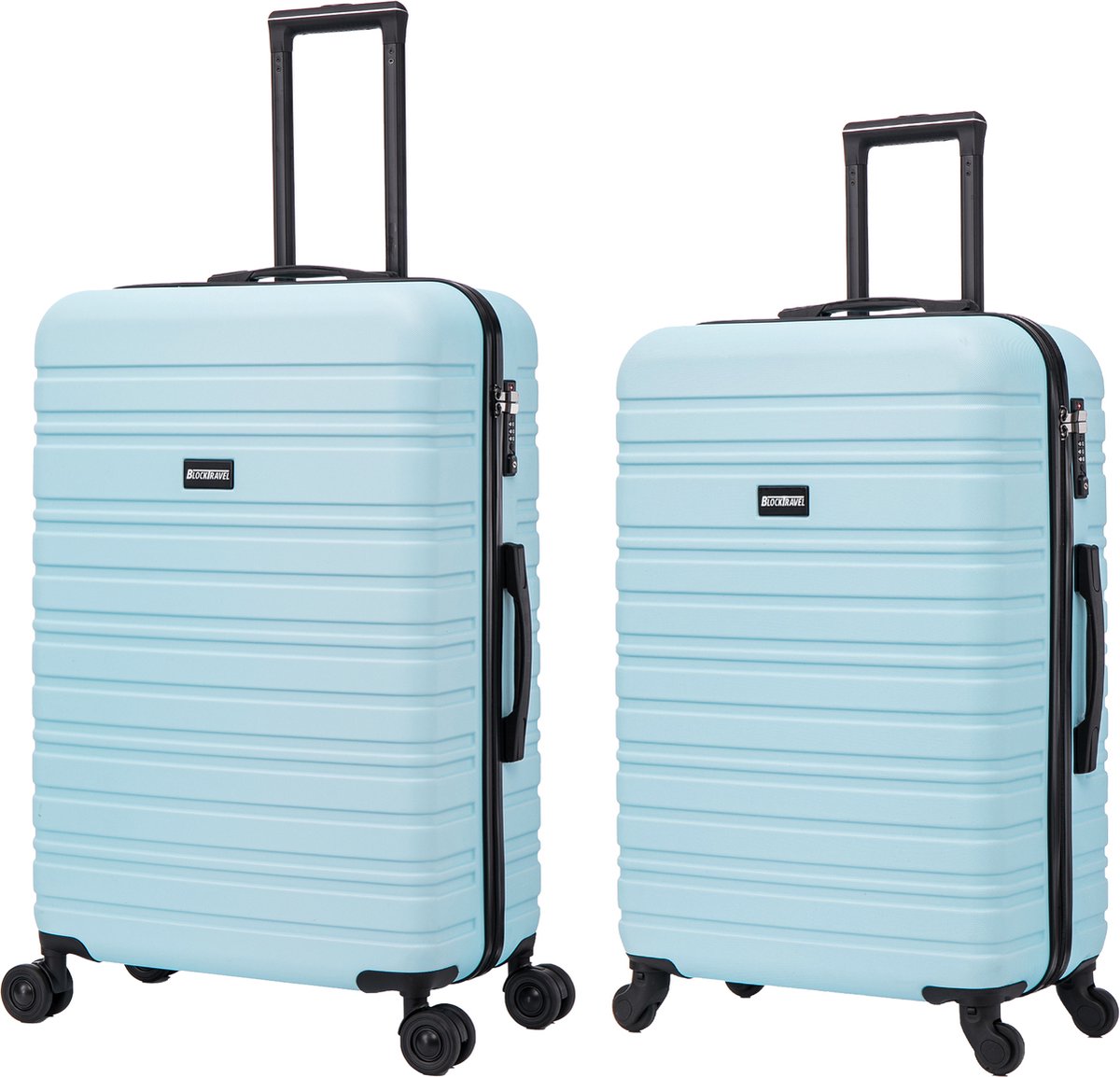 BlockTravel - kofferset - 2 delig - ABS - ruimbagage - met dubbele wielen - 74 en 95 liter - inbouw TSA slot - licht blauw