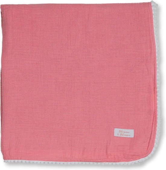 Foto: Olivia oliver omslagdeken felly roze omslagdoek baby wikkeldeken 120x120cm biologisch mousseline katoen pomponkant rondom voor alle seizoenen zweeds design