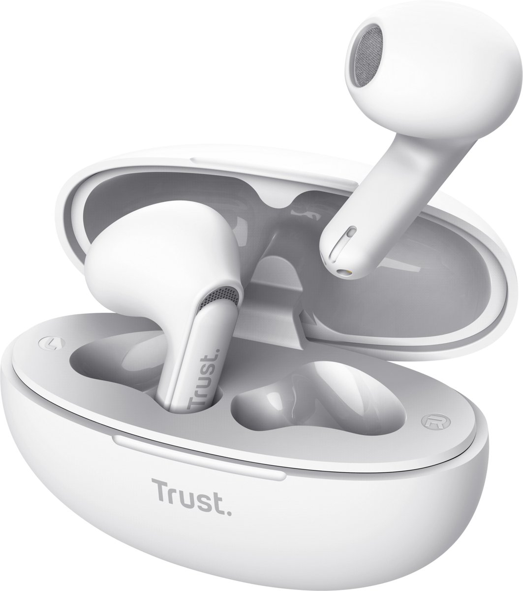 Trust Yavi Bluetooth Earphones - Volledig Draadloze Oordopjes met Noise-Cancelling Microfoons - Wit
