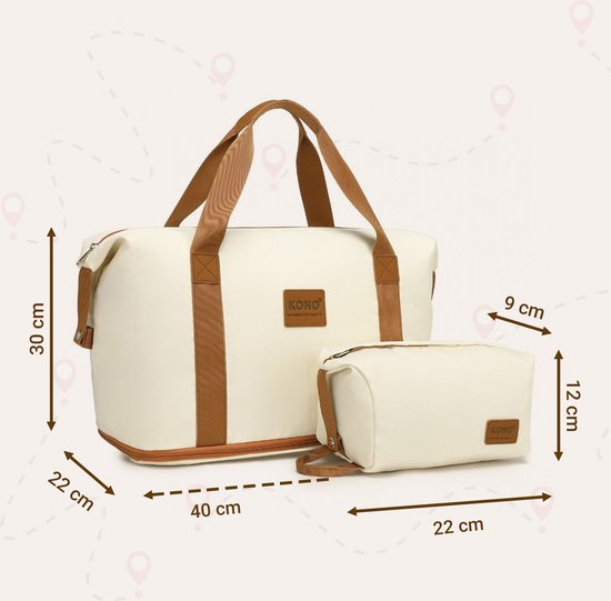 Sac de voyage Kono - Extensible jusqu'à 40 L - Avec pochette Smart pour valise - Imperméable et durable - Beige Marron