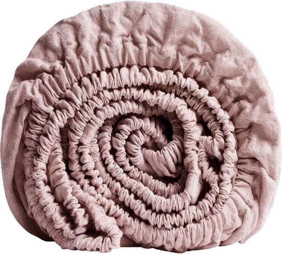 Yumeko hoeslaken gewassen linnen roze chambray 90x210x30 - Biologisch & ecologisch