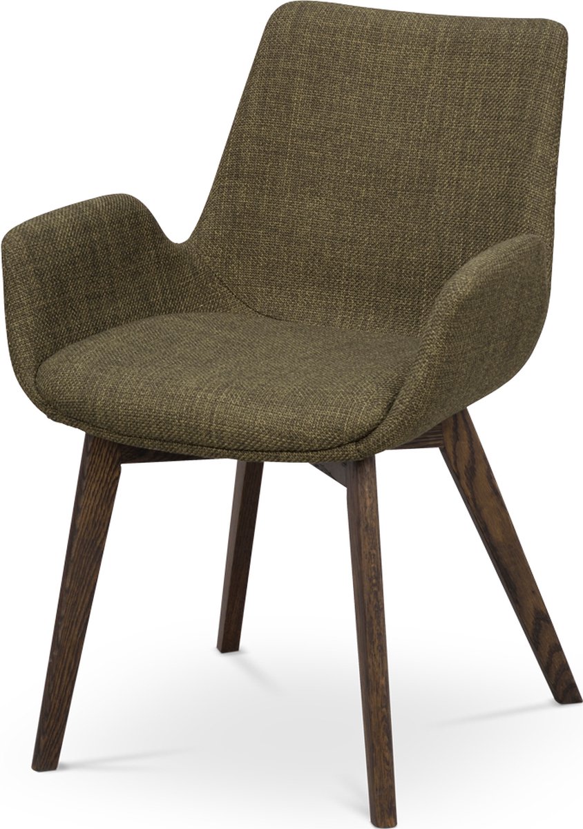 Rowico Home Drimsdale Eetkamerstoel Groen - Donker Eiken Onderstel - Met Armleuning - Stof - Houten Poten - Scandinavisch - Comfortabel