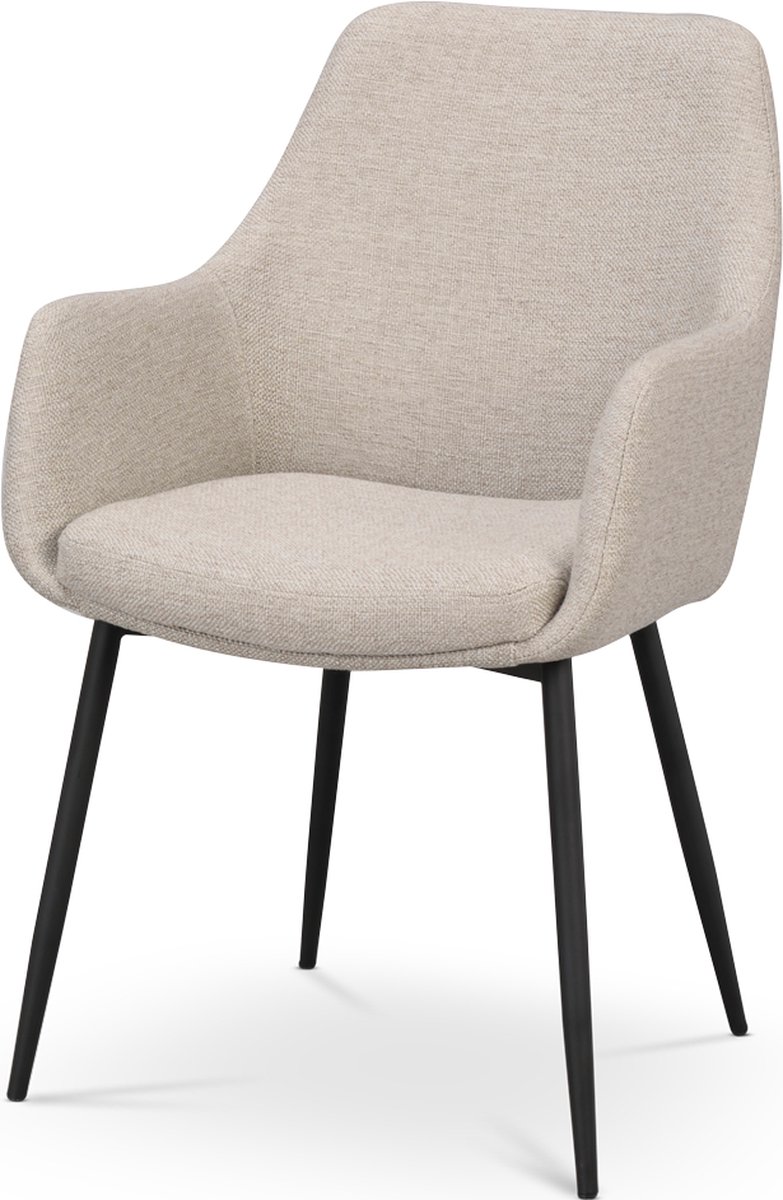 Rowico Home Reily Eetkamerstoel Beige - Met Armleuning - Stof - Zwarte Poten - Modern - Armstoel
